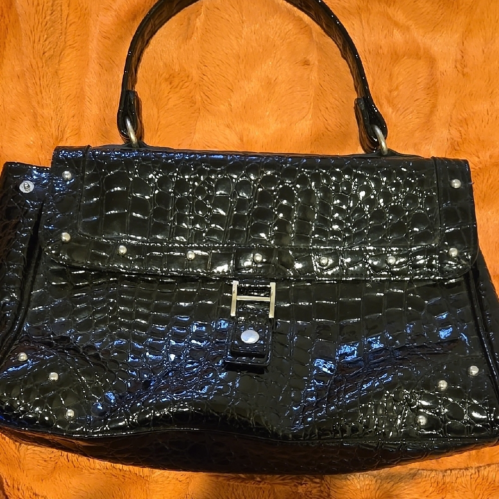 Elegant Black Crocodile-Embossed Handbag